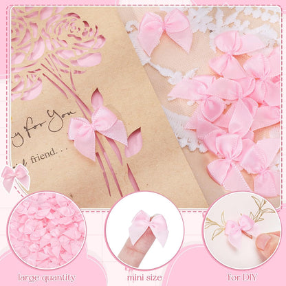 240PCS Mini Pink Bows 1" Pink Satin Ribbon for Crafts Sewing Accessories Baby Showers Weddings Cards Invitations Cake DIY Hair Clothespins