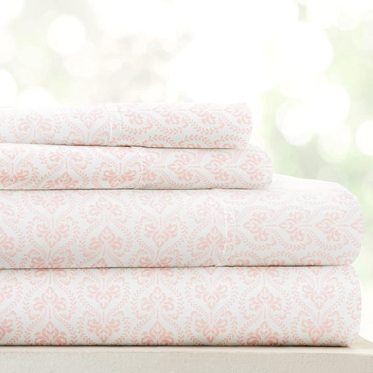 Linen Market Patterned Microfiber Queen Sheet Set 4 Piece – Oeko-TEX Certified Ultra Soft & Wrinkle-Free - 16" Deep Pocket Sheets - Easy Care Queen Size - Classic in Pink