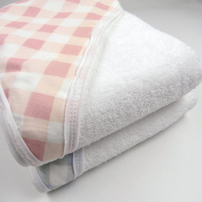 HonestBaby 3-Piece Organic Cotton Hooded Towel & Washcloth Set, Peach Skin Painted Buffalo Check, One Size