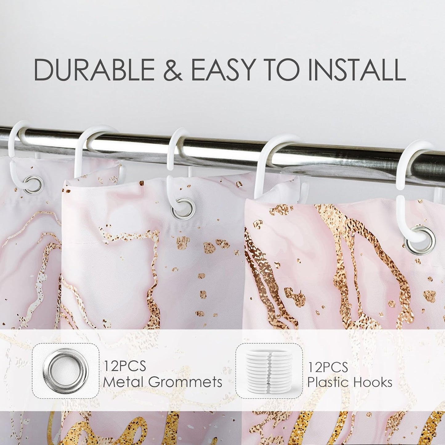 Pink Marble Shower Curtain Gold Get Naked Funny Geometric Textured Luxury Shower Curtains for Bathroom Waterproof Washable Fabirc Clawfoot Tub Shower Curtain,72x72inches