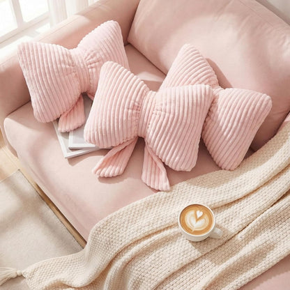 Qunclay Pink Bow Pillow 10" Bowknot Shaped Decorative Striped Bow Pillows Cute Soft Fluffy Throw Pillows Aesthetic Home Decor Plush Pillow for Bedroom Sofa Couch