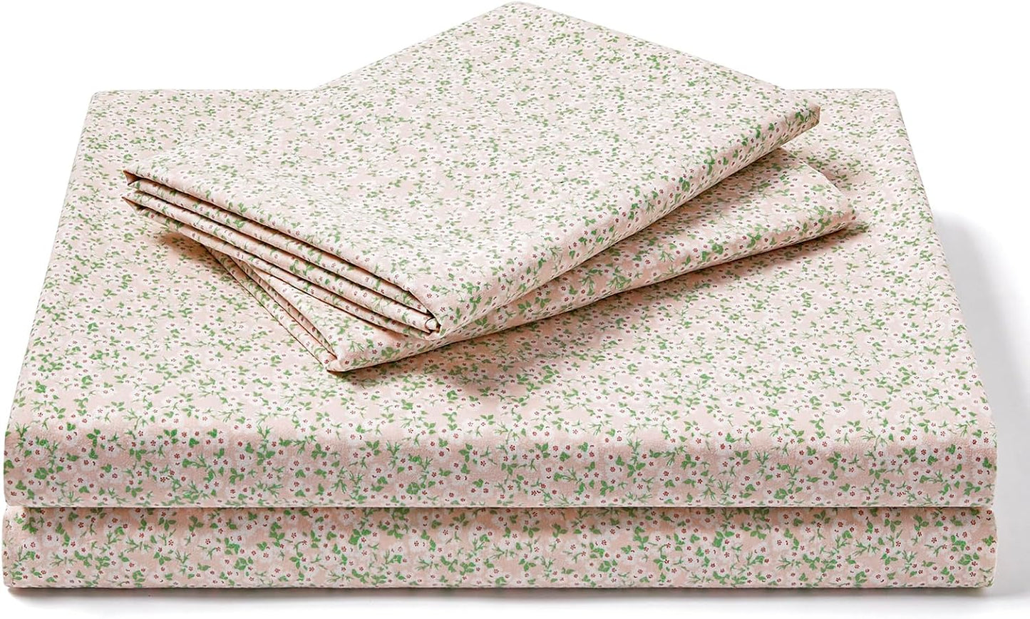 FreshCulture Floral Bed Sheets - Ultra Soft Queen Sheet Set - Brushed Microfiber Pink Floral Sheets - Deep Pockets up to 16" - Easy Care - Hotel Luxury 4 Piece Flower Printed Sheets Queen, Calico