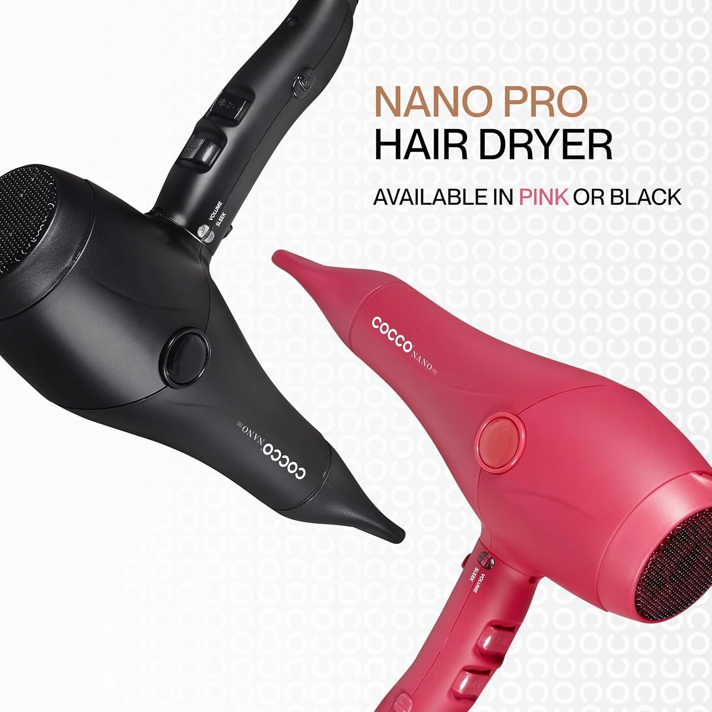 Cocco Nano Pro Hair Dryer, Ultra Lightweight, Ionic Intel System, Ceramic Spheres Technology, Professional Performance, Pink