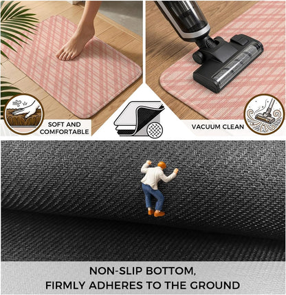 Bathroom Rugs 19.7x31.5 Inch, Pink Stripes Non Slip Rugs Washable Low Pile, Modern Minimalist Texture Front Door Mat Entryway Rug with Rubber Backing