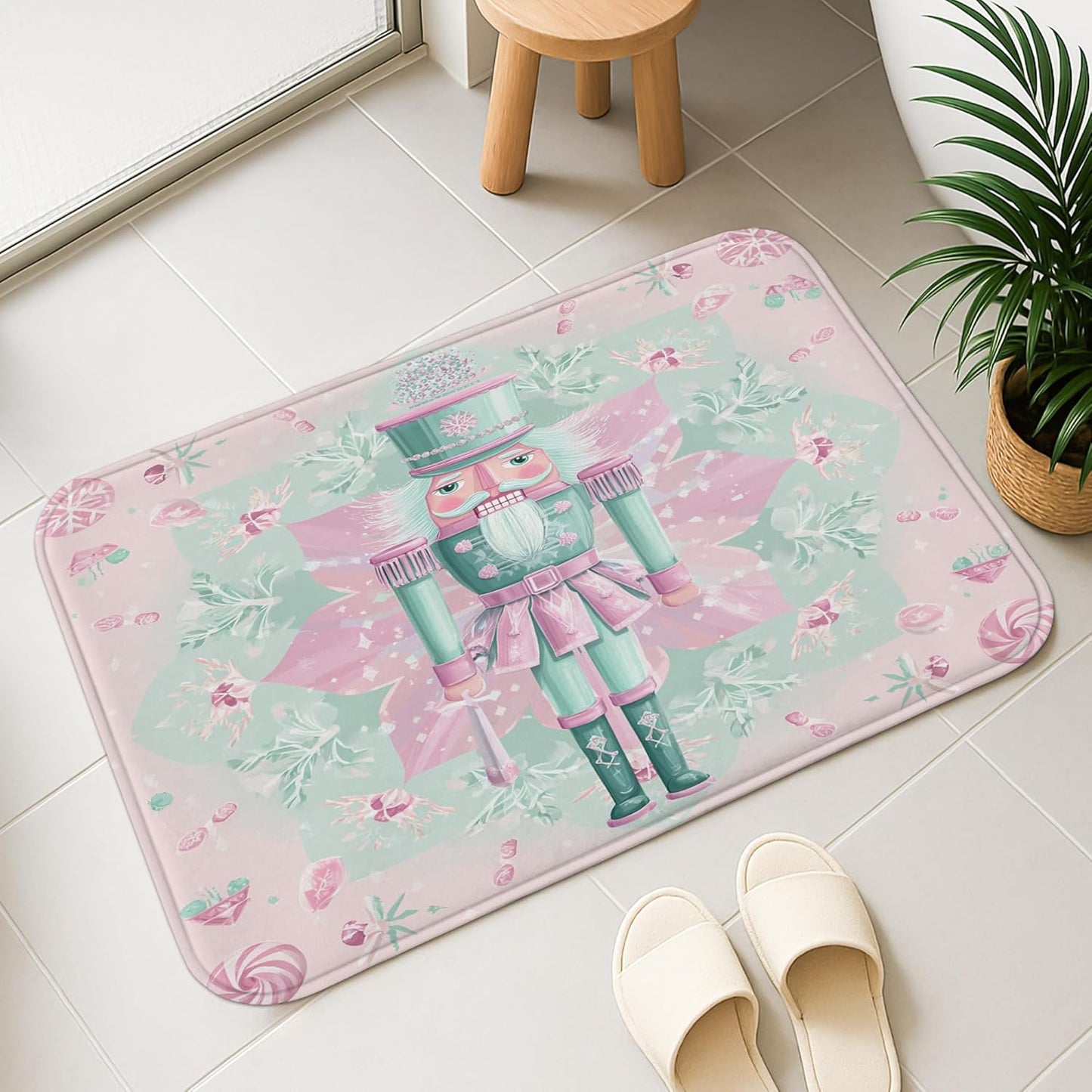 Pastel Floral Quick Dry Bath Mat, Elegant Peach Roses Leaf Absorbent Non Slip Shower Mat, Spring Decorative Flannel Washable Bath Rugs for Bathroom Toilet Restroom 16x24 Inch