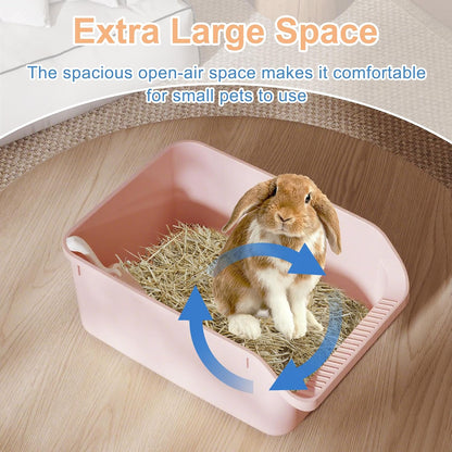 Rabbit Litter Box with Low Entry, High Back Splash Guard for Guinea Pigs, Hamsters, Hedgehogs, Chinchillas & Small Animals, Easy Clean Potty Training Pan for Cage (Pink)