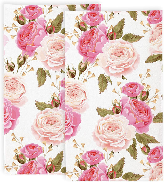 Abstract Pink Rose Bathroom Hand Towels, Vintage Flower Bath Hand Towel for Decorative Fingertip Towels Set of 2 for Home Bathroom Spa Hotel Gym 14"X28"