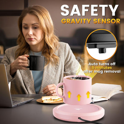 Fast Heating Mug Warmer - 4 Temp Settings & 1-12H Timer, Coffee Cup Warmer Plate for Desk Auto Shut Off, Ideal Beverage Warmer Gift for Coffee, Tea, Milk (Pink)