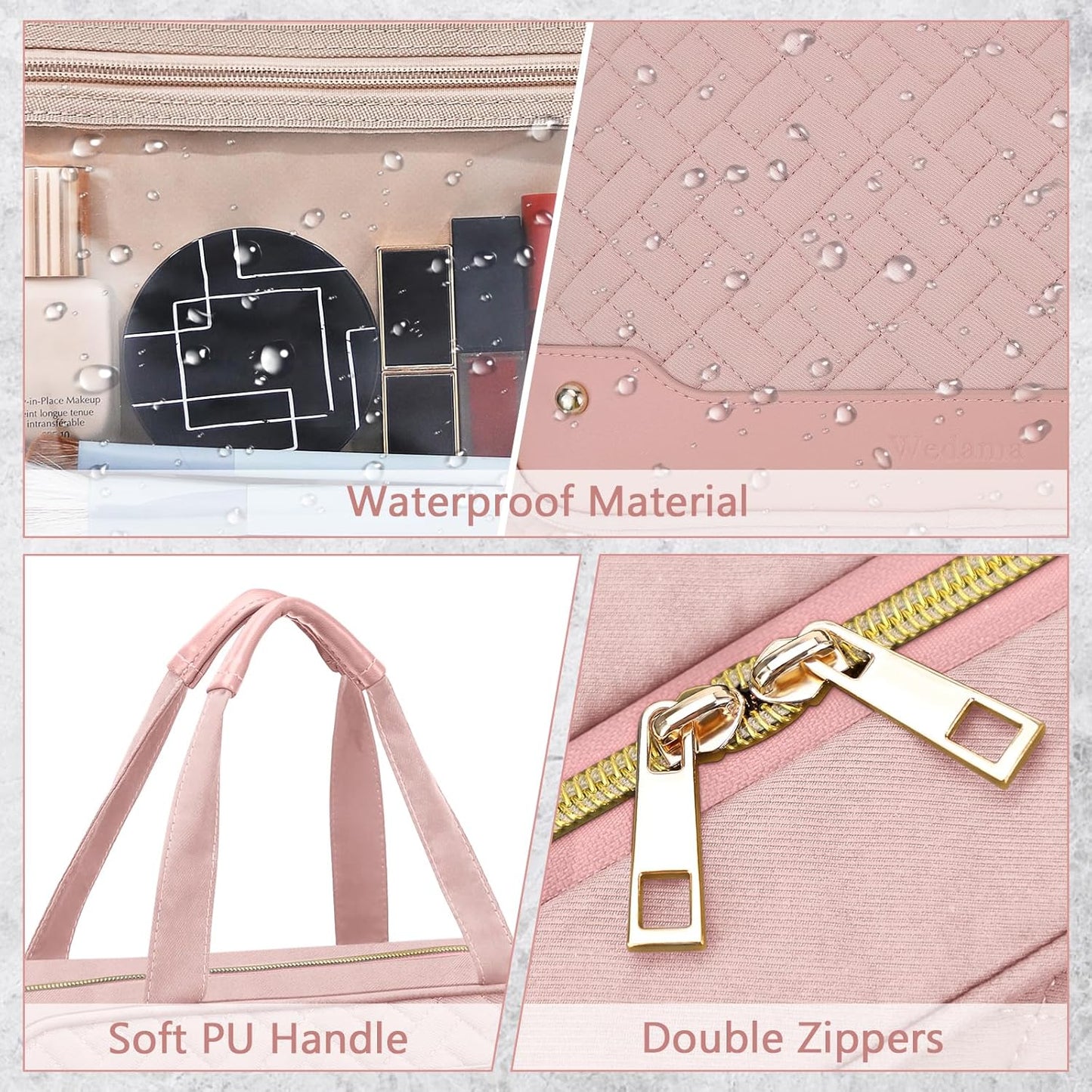 Wedama Toiletry Bag for Women, Hanging Travel Toiletry Bag with Jewelry Organizer Compartment Large Makeup Bag, PVC Waterproof Cosmetic Travel Bag for Travel Business Trips Camping Bathroom, Pink