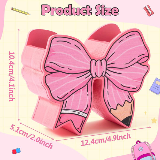 WATINC Bow Pencil Holder for Desk - 2pcs Cute Bowknot Pen Dispenser Wooden Desk Organizer for Back to School Office Home Decor Supplies, Funny Gift Makeup Brush Stand for Women (Yellow Pink)