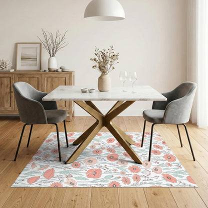 5'x7' Washable Flatwoven Rug, Peach Contemporary Botanical Stain Resistant Area Rug for Guest Room, Lounge, Apartment, Non-Slip Low Profile Floor Covering | Ref:2114271