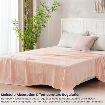 PHF Cooling Muslin Blanket King Size, Lightweight Gauze Blanket for Adults, 60% Rayon Derived from Bamboo & 40% Cotton for Summer, 4-Layer Soft Breathable for Hot Sleepers, 108"x90", Pink Rose