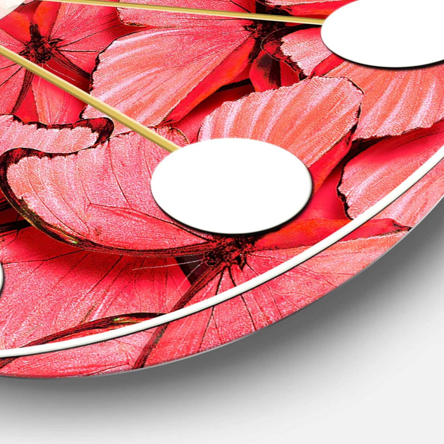 DesignQ Mid-Century Modern Wall Clock 'Coral Pink Butterflies' Red Round Wall Clock for Home Decor