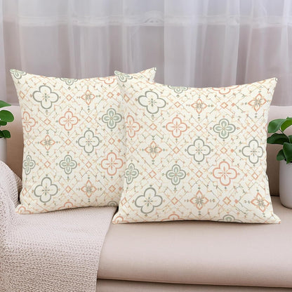 Flower Throw Pillow Covers Set of 2, Modern Bohemian Diamond Leaf Spring Pastel Peach with Hidden Zipper Cushion Covers Pillow for Living Room Bedroom Loft Office Car Decor 18x18 Inch