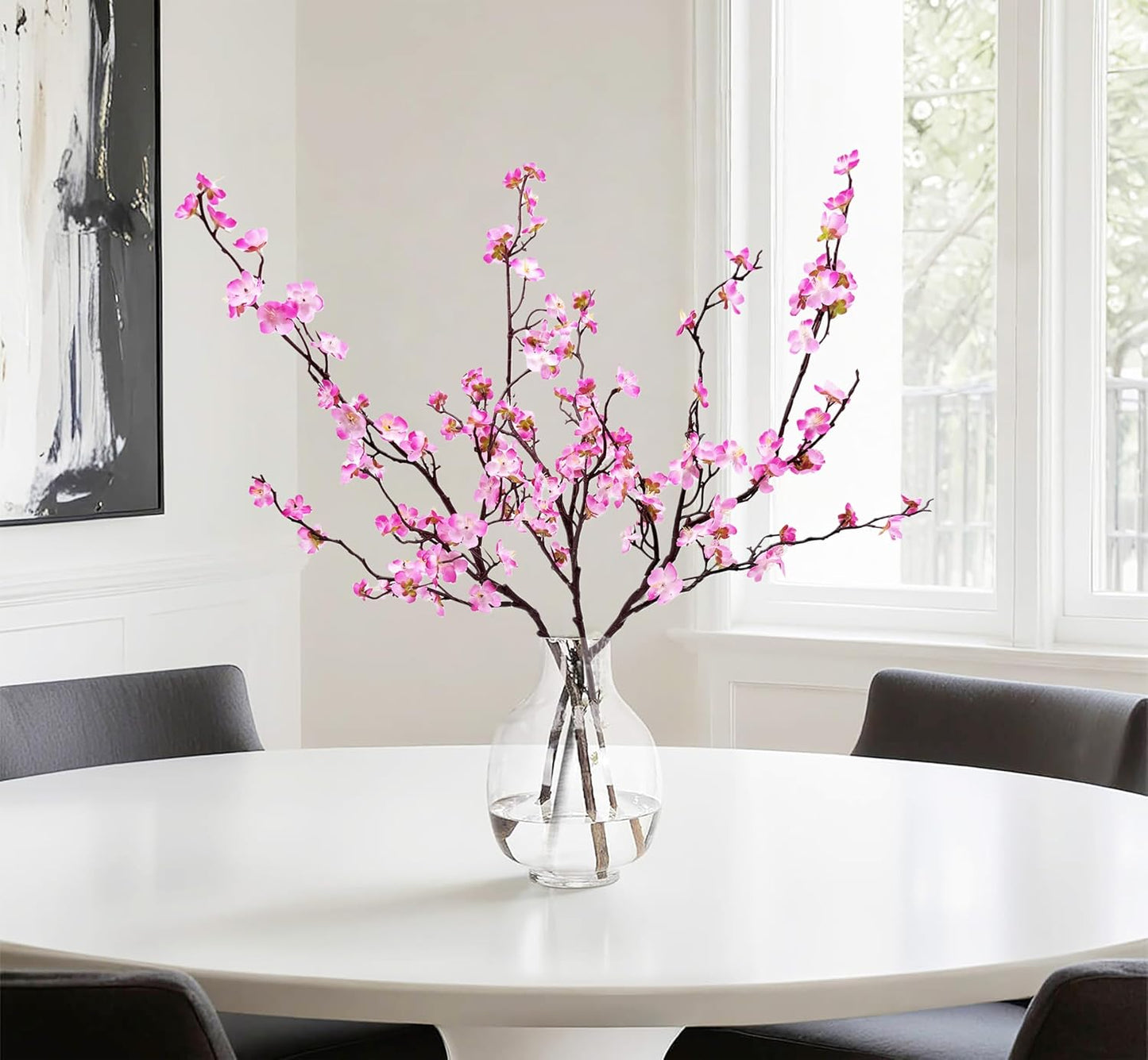 Artificial Plum Blossom Flowers 3pcs Faux Cherry Blossom Flower Silk Peach Flowers Plum Blossom Branches for Spring Summer Decor Home Wedding Party Table Centerpieces(Pink)