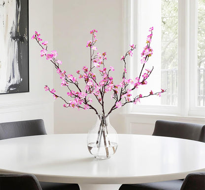 Artificial Plum Blossom Flowers 3pcs Faux Cherry Blossom Flower Silk Peach Flowers Plum Blossom Branches for Spring Summer Decor Home Wedding Party Table Centerpieces(Pink)
