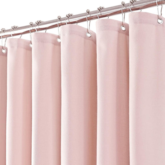 Extra Long Pink Linen Shower Curtain, Heavy Duty Fabric Shower Curtain for Girl's Room Partition, 84 Inches Luxury Hotel Spa Quality Weighted Bath Curtain Set with 12 Plastic Hooks, 72x84 Blush Pink