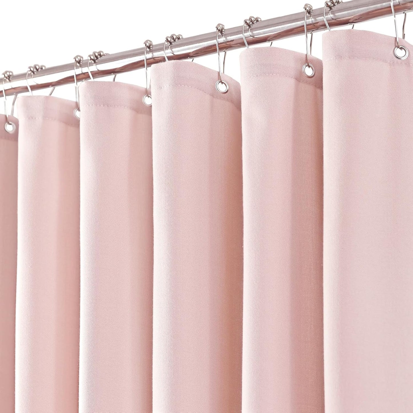 Pink Linen Shower Curtain Set with 12 Plastic Hooks, Heavy Duty Textured Cloth Shower Curtain for Girl's Bathroom, Luxury Hotel Spa Quality Weighted Water Repellent Bath Curtain , 72x72 Blush Pink