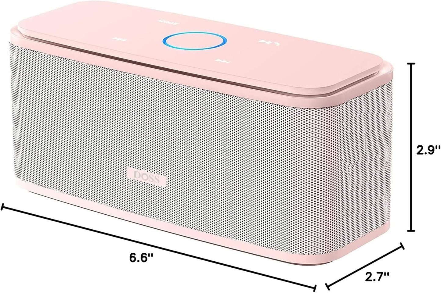 DOSS SoundBox Touch Wireless Bluetooth Speaker-12W HD Sound with Rich Bass, IPX5 Waterproof, 20H Playtime, Handsfree, for Gatherings, Home, Office, Outdoor, Travel-Light Pink