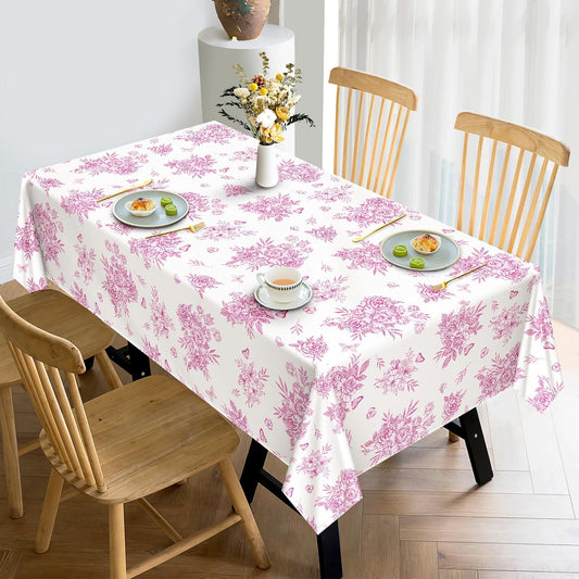 Rustic Pink Floral Tablecloth Waterproof, Watercolor Flower Table Cloth Rectangle Stain Resistant, Washable Table Cover for Home Kitchen Dining Party Decoration (60×104 Inch)
