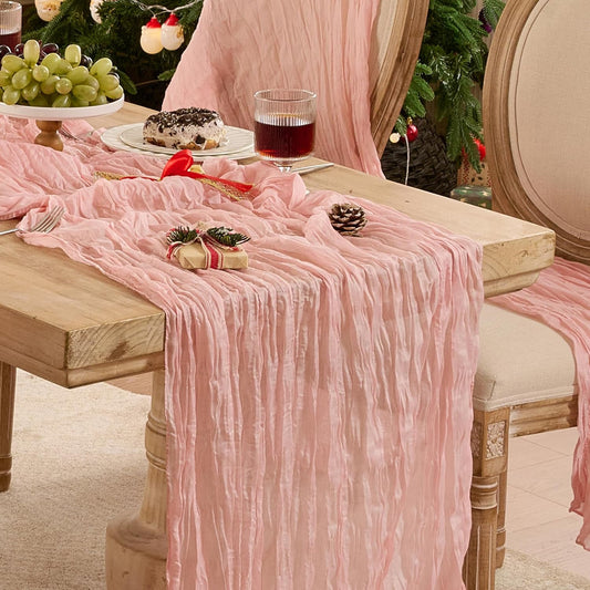 6 Pack Dusty Pink Cheese Cloth Table Runner 120 Inch Boho Rustic Gauze 10 FT Cheesecloth Table Runners Decorations for 4th of July Birthday Party Baby Shower Wedding Holiday Home Decor