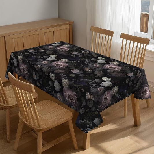 Vintage Floral Tablecloth Rectangle 54 x 72 Inch Spill Proof Wrinkle Resistant Black Pink Flower Rose Gothic Garden Table Cloth Table Cover for Dining Party Indoor Outdoor