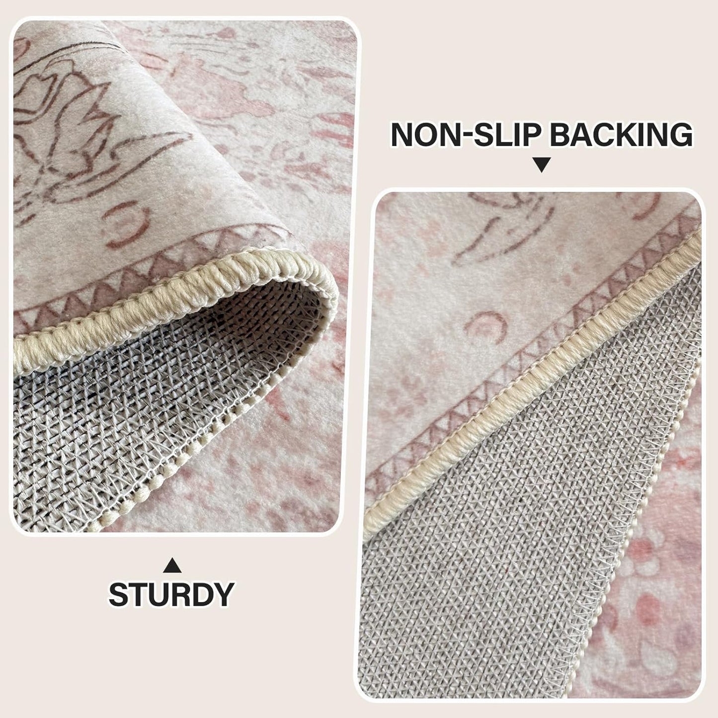 Vhong 2×3 Dusty Pink Area Rugs Washable Boho Vintage Modern Neutral Small Carpet Doormat for Bathroom Kitchen Entryway Girls' Room Nursery Room Non Slip
