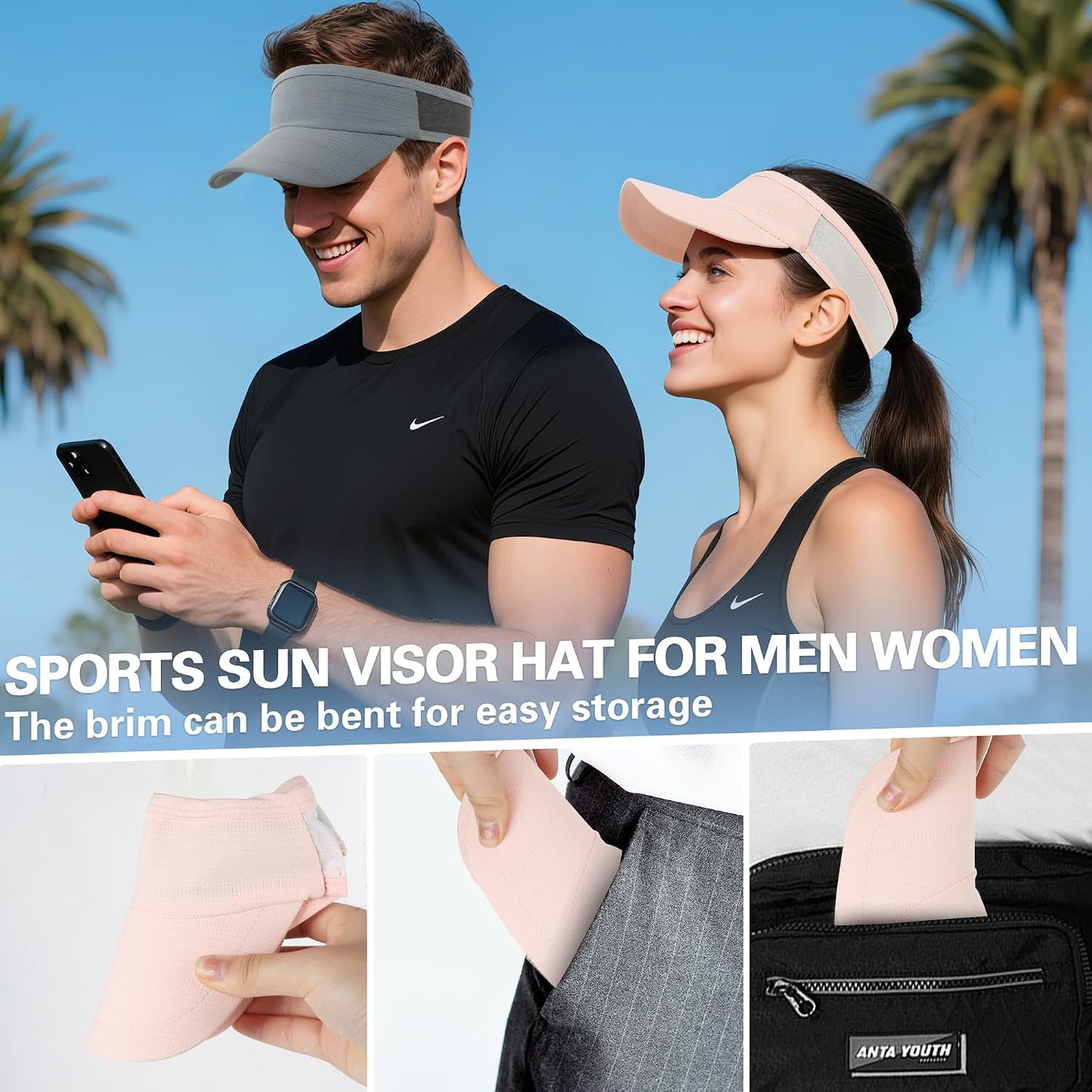 HH HOFNEN Sports Sun Visor Cooling Lightweight Stretchy Packable Running Golf Visor Hat for Men Women