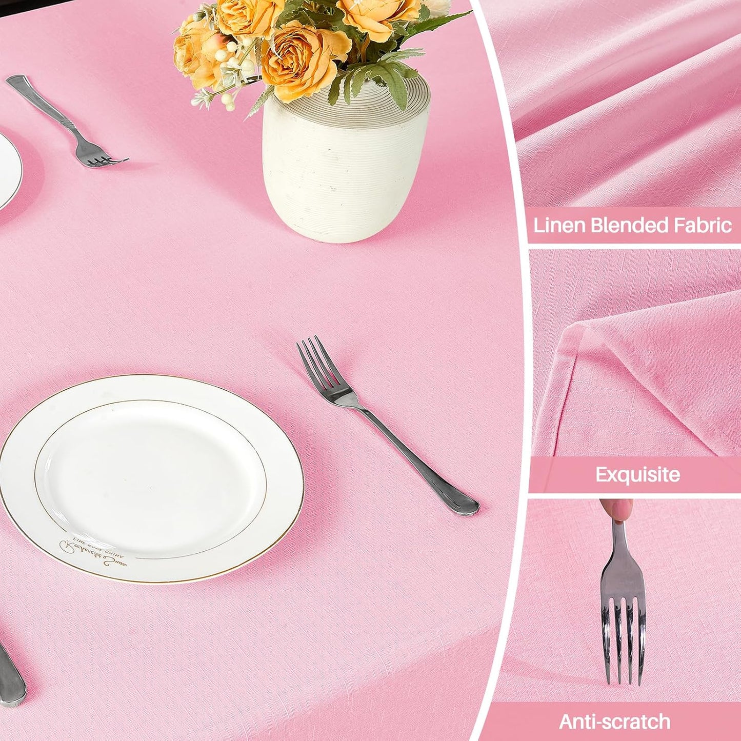 IVAPUPU Textured Linen Table Cloth for Rectangle Tables - Pink Tablecloths Rectangular Waterproof Wrinkle Free Wipeable Dining Table Cover for Spring Wedding Birthday Valentines Decor, 52 x 70 Inch