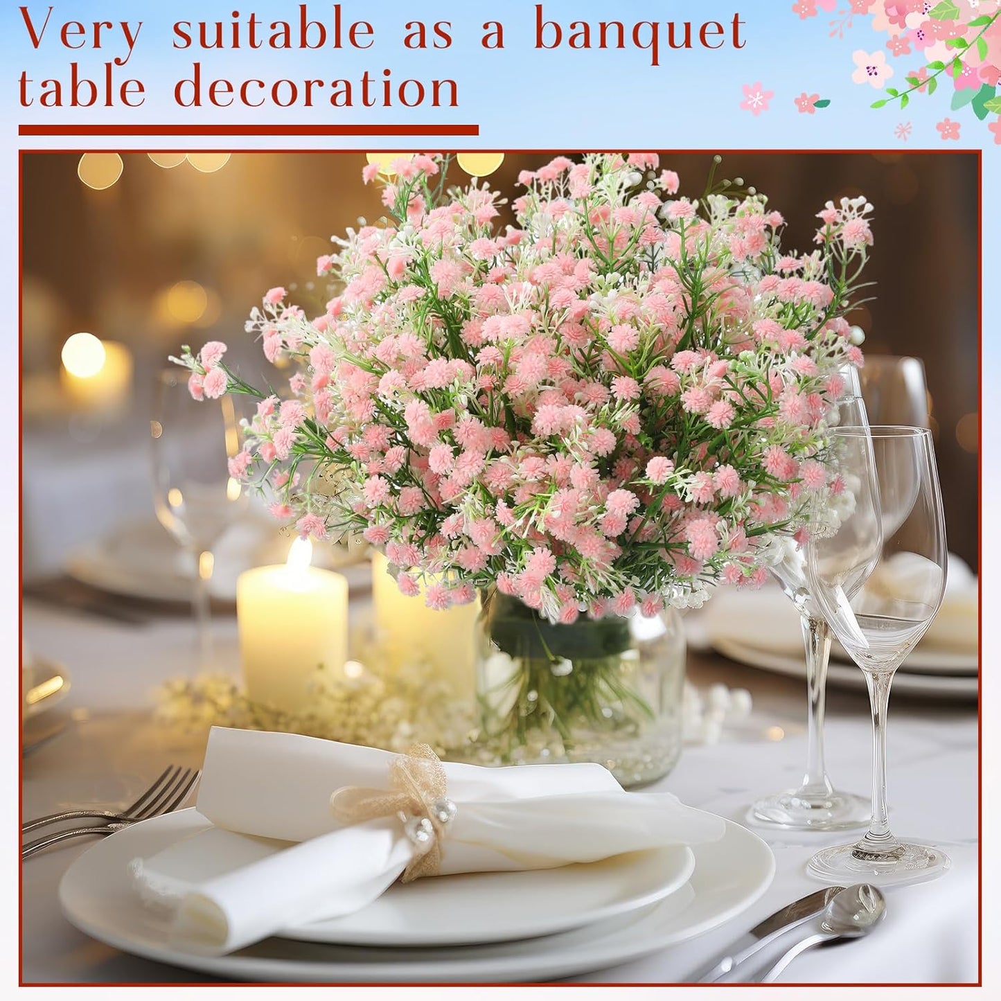 Lyrow 12 Pcs Spring Babys Breath Flowers Wedding Artificial Flowers Bulk Fake Gypsophila Babys Breath Bouquet Sprays Faux Floral for Home Vase Floral Arrangement Mother's Day Decor(Light Pink)