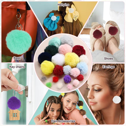 M METERXITY 25-Pack Faux Fur Pom Poms, 1.2 Inch/ 1.6 cm Soft Fluffy Pompoms Balls Faux Rabbit Fur with Elastic Loop for Hats/Bags/Keychains/Knitting Accessories/DIY Crafts [Pink]