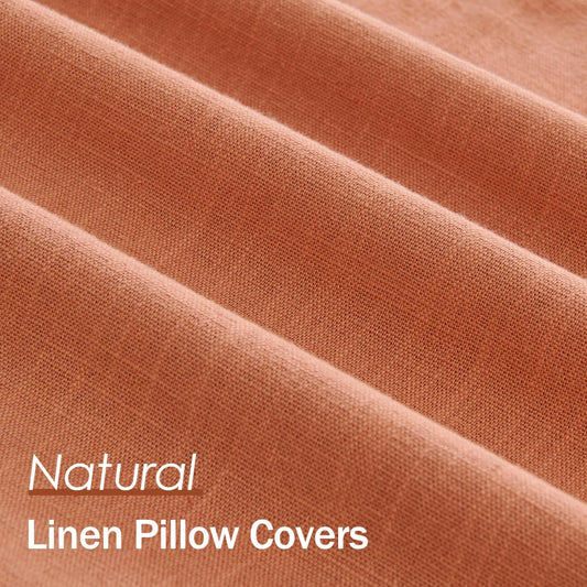 ANRODUO Pack of 2 Decorative Linen Pillow Covers Coral Neutral Farmhouse Boho Soild Cushion Case Soft Accent Pillowcase for Couch Sofa Bedroom Living Room Summer Home Decor 20 x 20 Inch