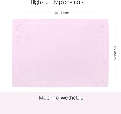 Urban Villa Placemats for Dining Table 100% Cotton Placemats 14''x20'' Over Sized Tablemats Set of 6 Placemats Hemstitch Pink Tablemats for Family Dinners Wedding Parties Placemats
