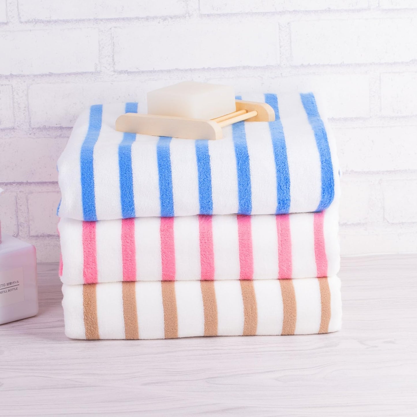 JML Microfiber Beach Towels Set of 6, 27" x 55", Large Bath Towel Cabana Stripe- Absorbent Quick Dry, No Fading, No Linting for Hair Wrap, Sauna, Pool, Sport, Yoga, Camping, Swimming, Pink