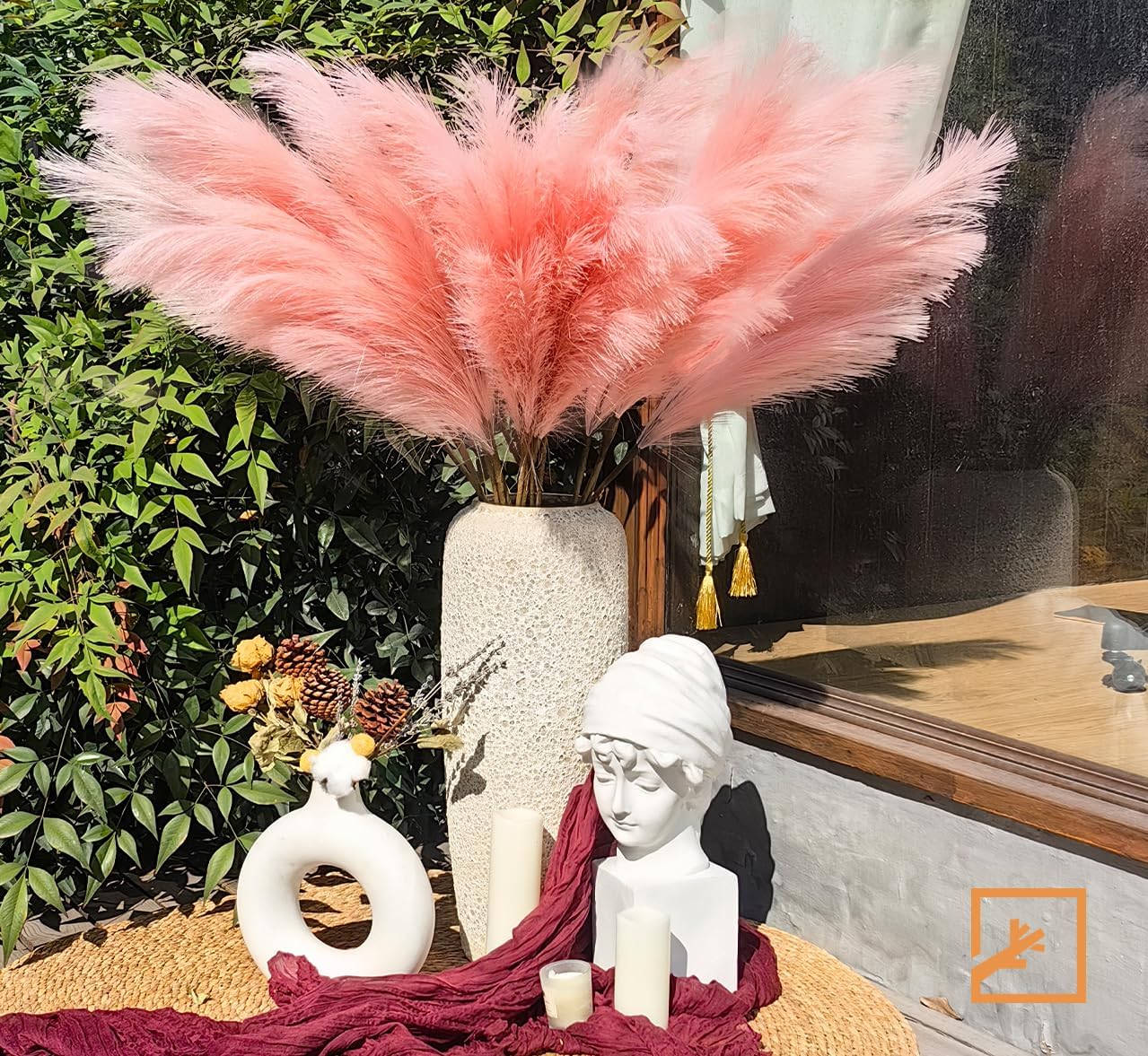 ZIFTY 7-Pcs 38"/3.1FT Pink Pampas Grass Large Tall Fluffy Artificial Fake Flower Boho Decor Bulrush Reed Grass for for Bedroom Decor Vase Filler Farmhouse Home Wedding(Pink)