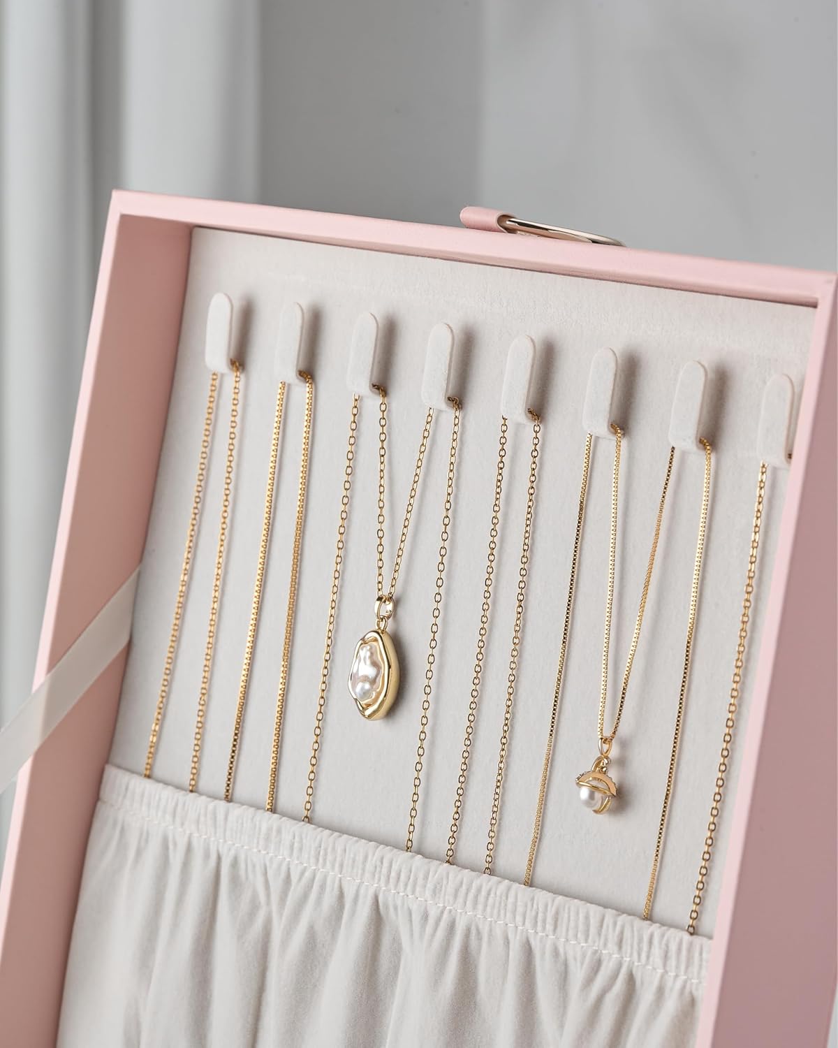 pickpiff 2 Layer Jewelry Box Organizer for Women, Jewelry Organizer with Handle & Removable Tray, Necklace Holder Ring Earring Storage, Velvet Lined Jewelry Case for Home or Travel, Gift Ready, Pink