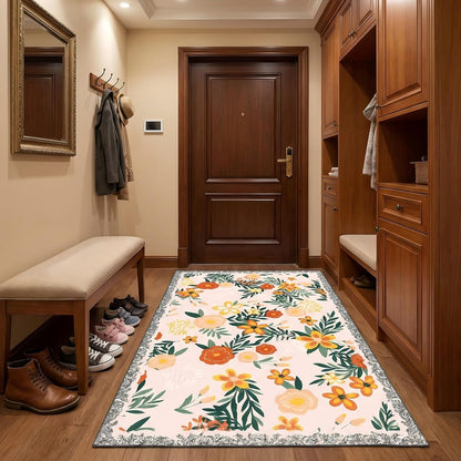 2x3 Entryway Rug, Pink Blush Floral Washable Boho Area Rug, Non-Slip Small Indoor Door Mat for Bathroom, Soft Front Door Throw Carpet, Ideal for Bedroom, Laundry, Hallway, Entrance