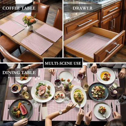 Pink Stripes Placemat Set of 6 Non-Slip Placemats for Dining Table Linen Classic Vertical Striped Washable Table Mats, Heat Resistant Kitchen Table Mats for Party, Dining Room & Home Decor