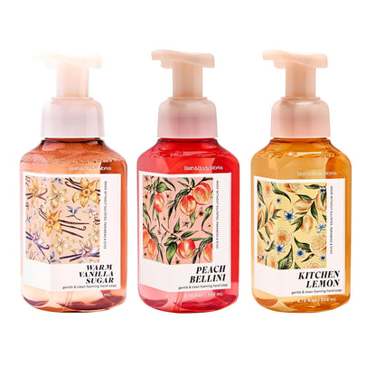 Bath & Body Works Warm Vanilla Sugar, Peach Bellini & Kitchen Lemon Gentle & Clean Foaming Hand Soap Bundle - Germ-Cleansing Hand Soap with Gentle Cleansing & Conditioning Formula - Thoughtful Gift