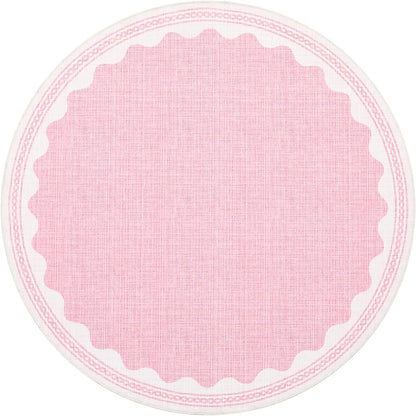 Scalloped Round Rug 4ft, Small Area Rugs Solid Pink Rug for Bedroom Girls, Washable Rugs for Living Room, Non Slip Scalloped Round Bath Mat, Soft Dorm Nursery Carpet for Bedside