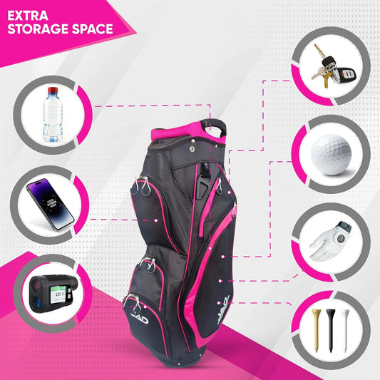 JAD Lightweight Womens Golf Bag, Golf Cart Bag with Dual Handles for Women/Ladies, 14-Way Full-Length Top Dividers, Large Putter Well, Ultra Lightweight, Large Pockets for Accessories