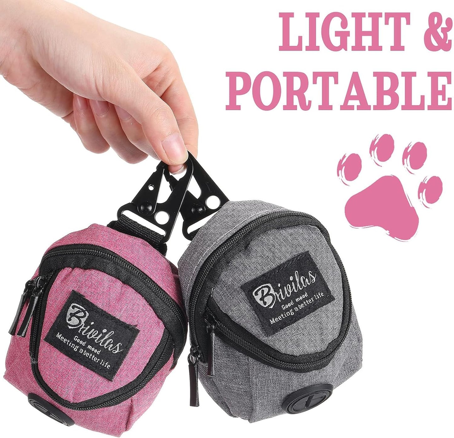 Talltalk 2 Pieces Dog Treat Pouch Pet Dog Poop Holder Dispenser Outdoor Carrier Waste Zipper Pouch with Metal Button for Most Leash(Pink,Grey)