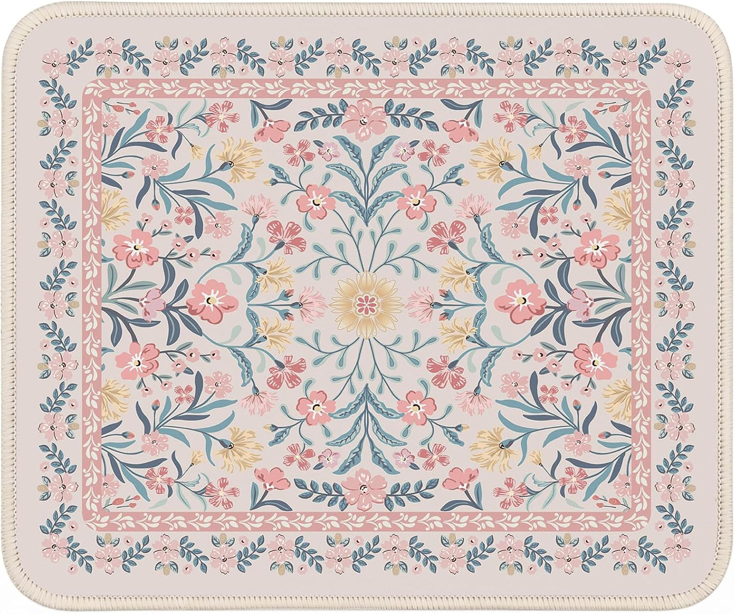 iCasso Aesthetic Small Floral Mouse Pad, Pink Mini Portable Travel Mousepad, Anti-Slip and Comfortable Cloth Mouse Mat 7.9"x9.5" with Stitched Edges for Computer, Laptop, Office, Home(Pink Floral)