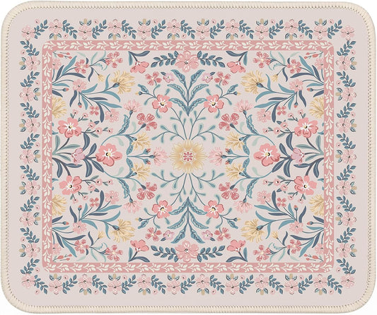 iCasso Aesthetic Small Floral Mouse Pad, Pink Mini Portable Travel Mousepad, Anti-Slip and Comfortable Cloth Mouse Mat 7.9"x9.5" with Stitched Edges for Computer, Laptop, Office, Home(Pink Floral)