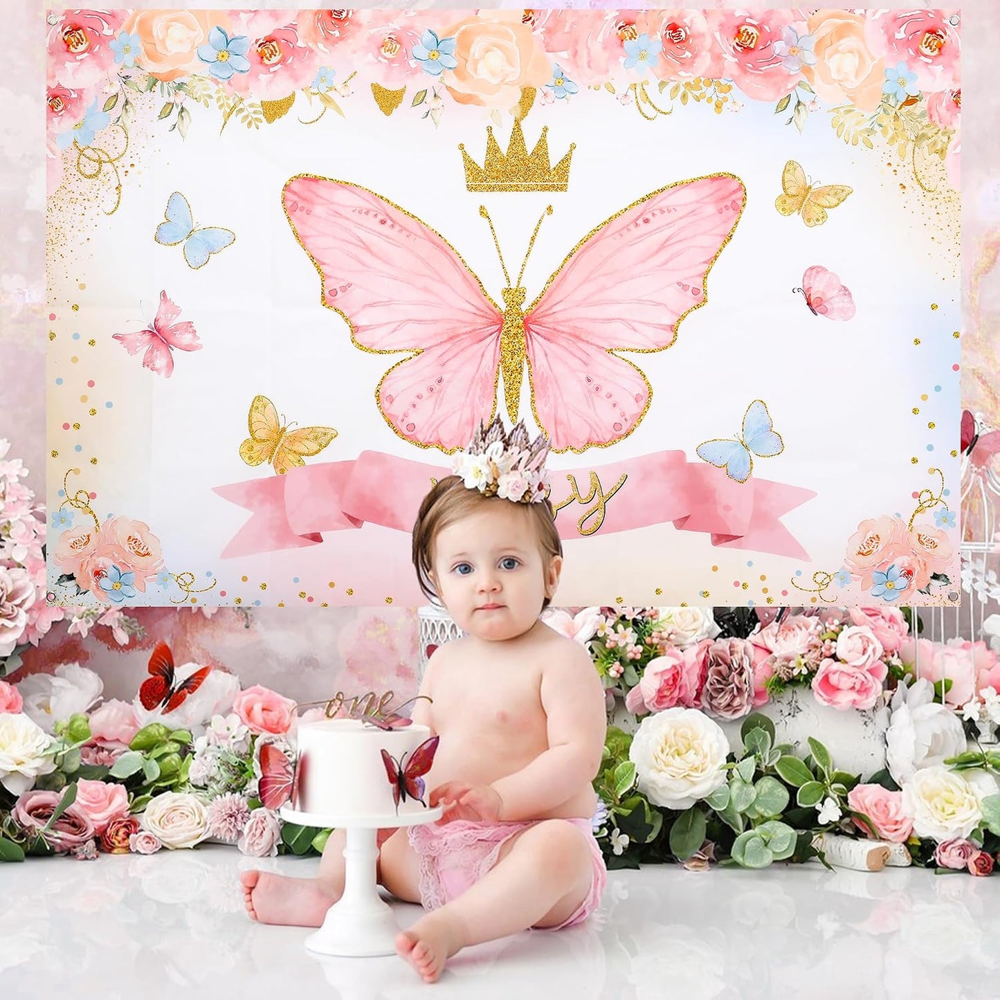 Pink Butterfly Baby Shower Decorations for Girl Pink Balloon Arch Kit Baby Boxes and Backdrop Kit for Baby Shower Decorations Butterfly Theme Birthday Party Decor