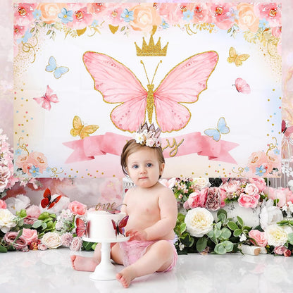 Pink Butterfly Baby Shower Decorations for Girl Pink Balloon Arch Kit Baby Boxes and Backdrop Kit for Baby Shower Decorations Butterfly Theme Birthday Party Decor