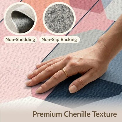4'x6' Washable Abstract Color Block Accent Rug, Peach Non-Shedding Small Carpet Pet Friendly & Kids Safe Play Mat for Playroom, Bedroom, Reading Nook | Ref:2191346