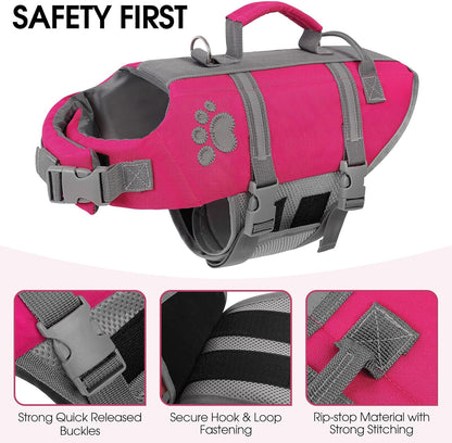 Queenmore Small Dog Life Jacket, Ripston Puppy Life Vest, Small Dog Life Vest for Swimming, Safety Doggie Swimming Vest with Handle, Puppy Life Vest for Boating Pet Lifesaver for Swim Water Pool
