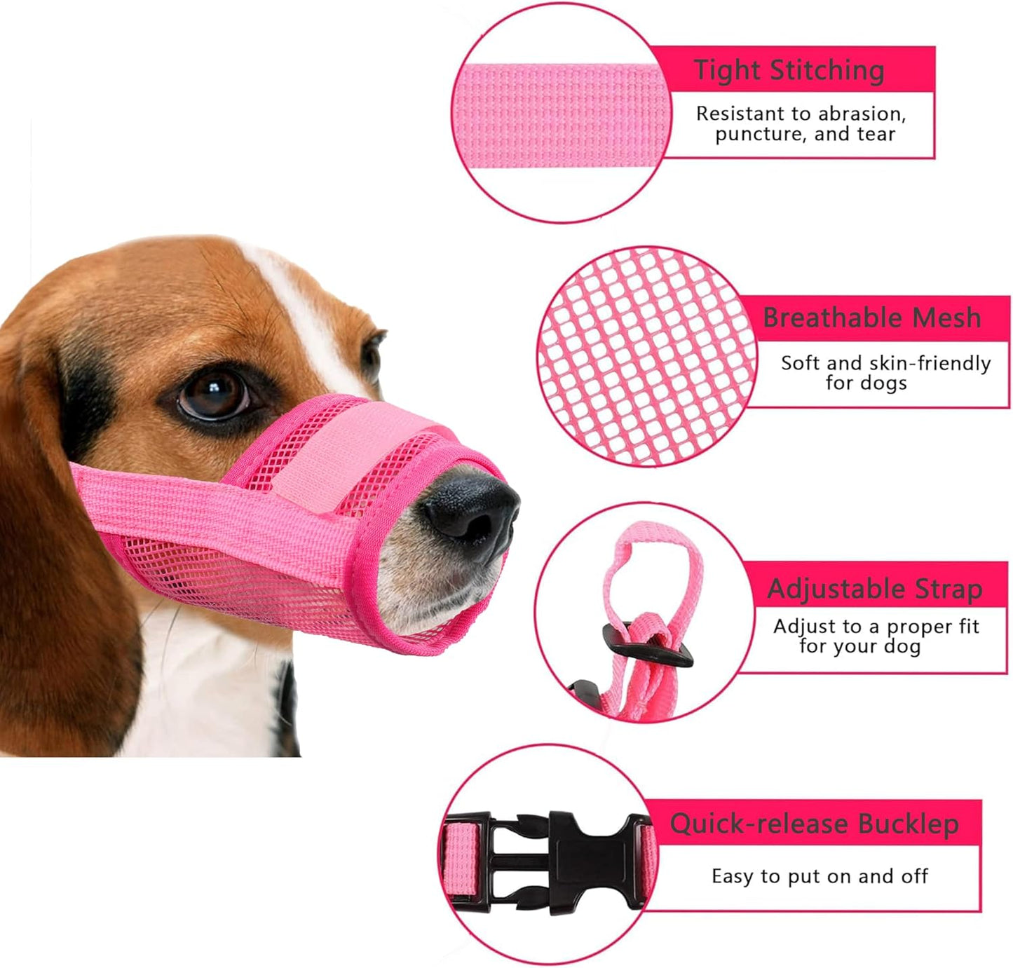 Dog Muzzle,Soft Mesh Dog Muzzles Dogs, Breathable Adjustable Loop Pets Muzzle to Prevent Biting Barking and Chewing, Ideal for Training, Grooming & Daily Use (Pink, 3#L)