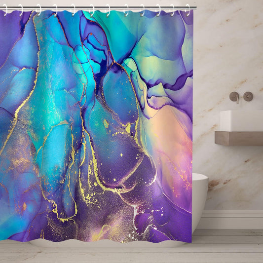RosieLily Purple Marble Shower Curtain, Blue Abstract Bathroom Curtain, Colorful Ombre Shower Curtains Set with 12 Hooks, Pink and Gold Bathroom Decor, 72"x72"